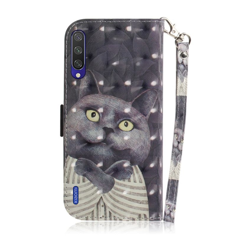 Leren Hoesje Xiaomi Mi A3 Grijze Kat Met String