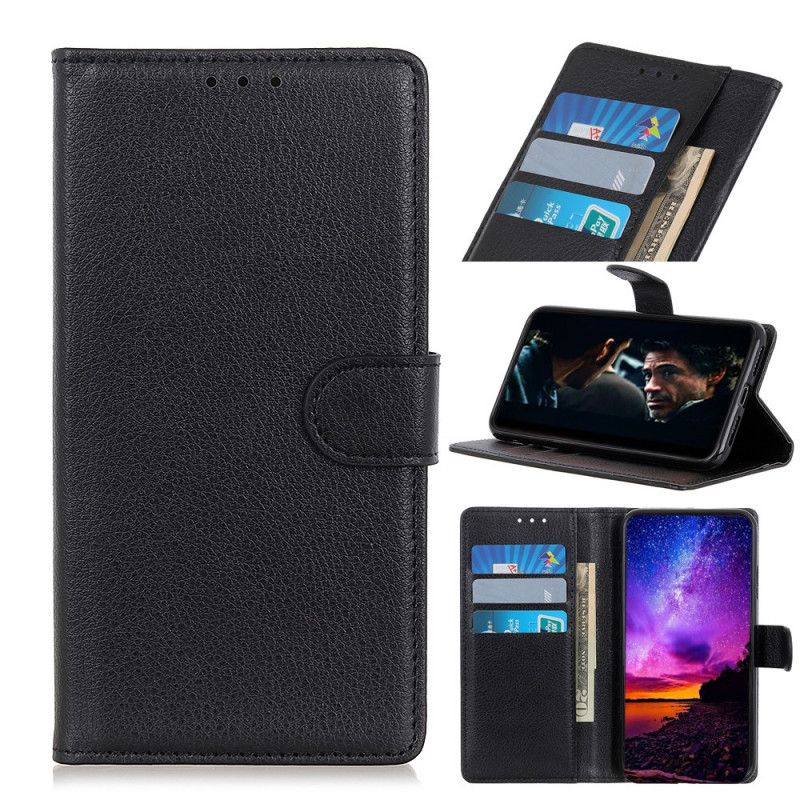 Flip Case Leren Samsung Galaxy A20s Wit Zwart Traditioneel Lychee