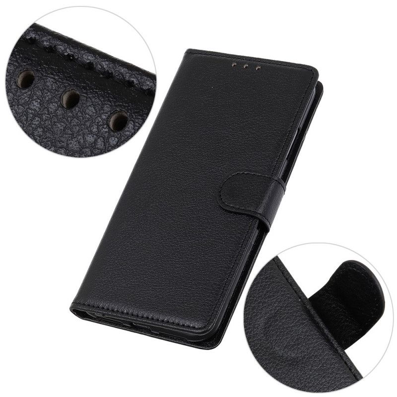 Flip Case Leren Samsung Galaxy A20s Wit Zwart Traditioneel Lychee