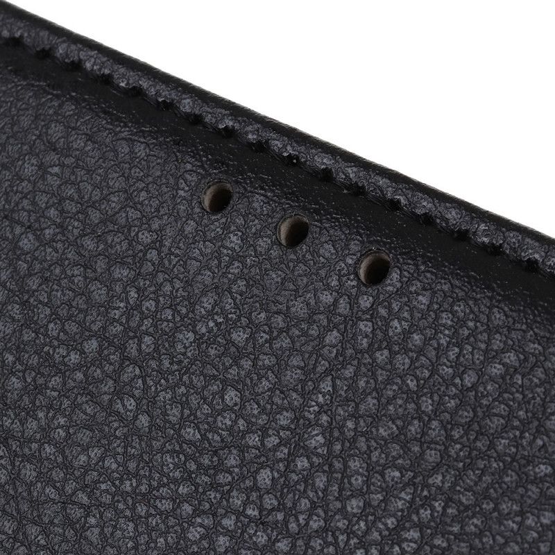 Flip Case Leren Samsung Galaxy A20s Wit Zwart Traditioneel Lychee