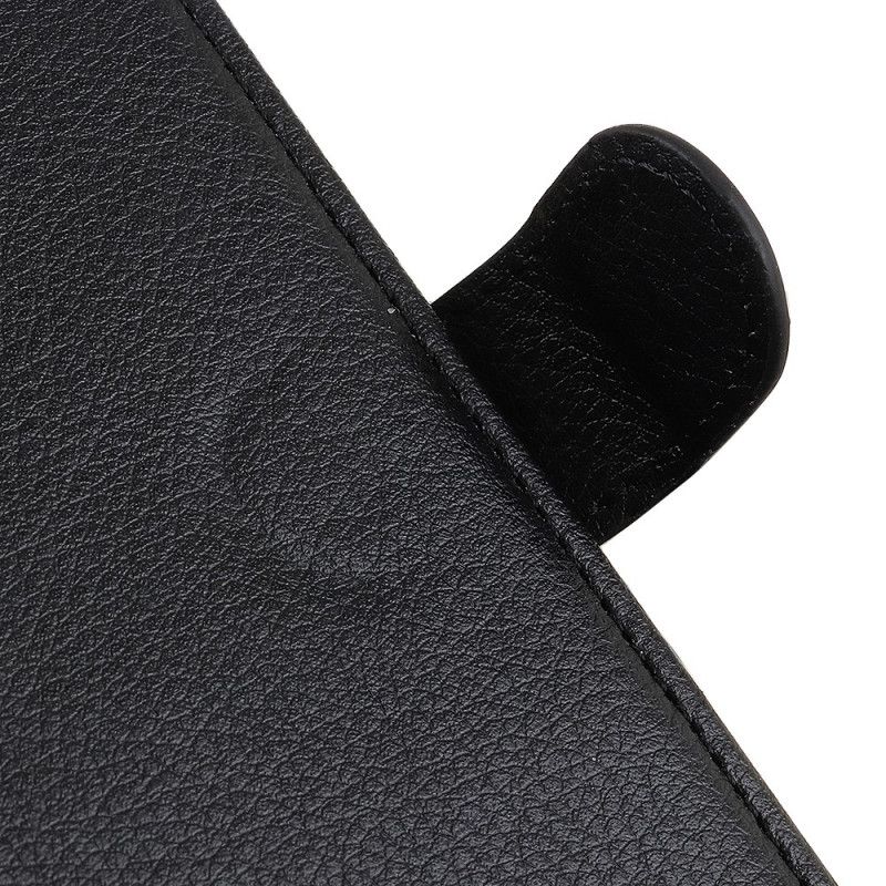 Flip Case Leren Samsung Galaxy A20s Wit Zwart Traditioneel Lychee