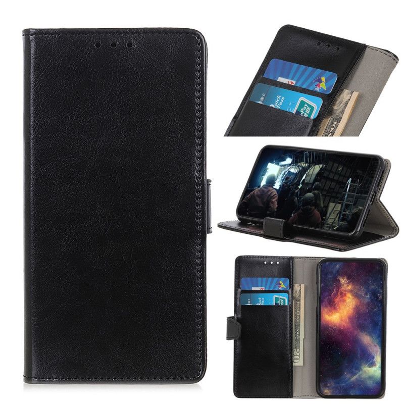 Leren Hoesje Samsung Galaxy A20s Grijs Zwart Eenvoudig Glanzend Leereffect