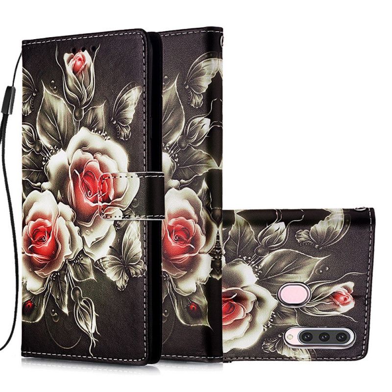 Leren Hoesje Samsung Galaxy A20s Telefoonhoesje Gouden Rozen