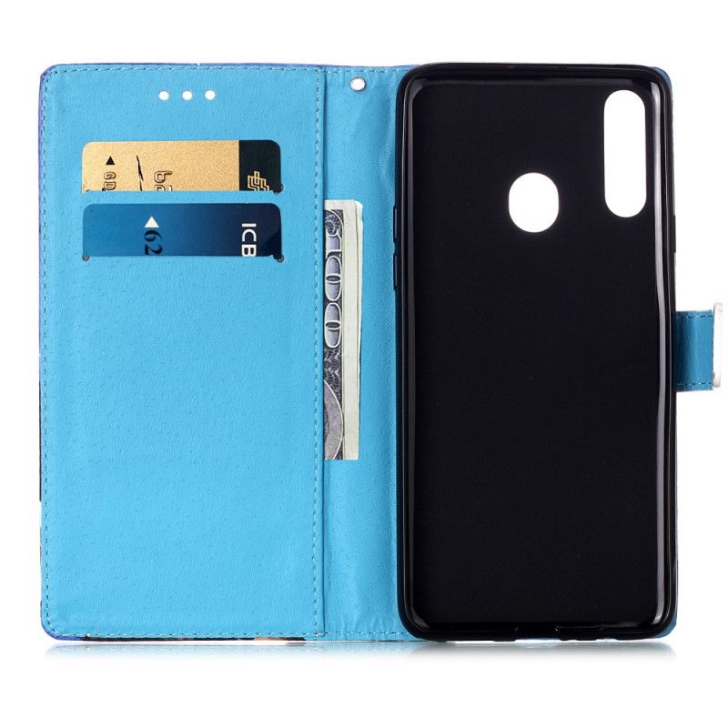 Leren Hoesje voor Samsung Galaxy A20s Eiffeltoren Vlinders Met String