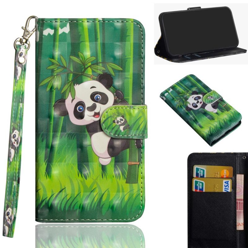 Leren Hoesje voor Samsung Galaxy A20s Lichtvlek Panda En Bamboe