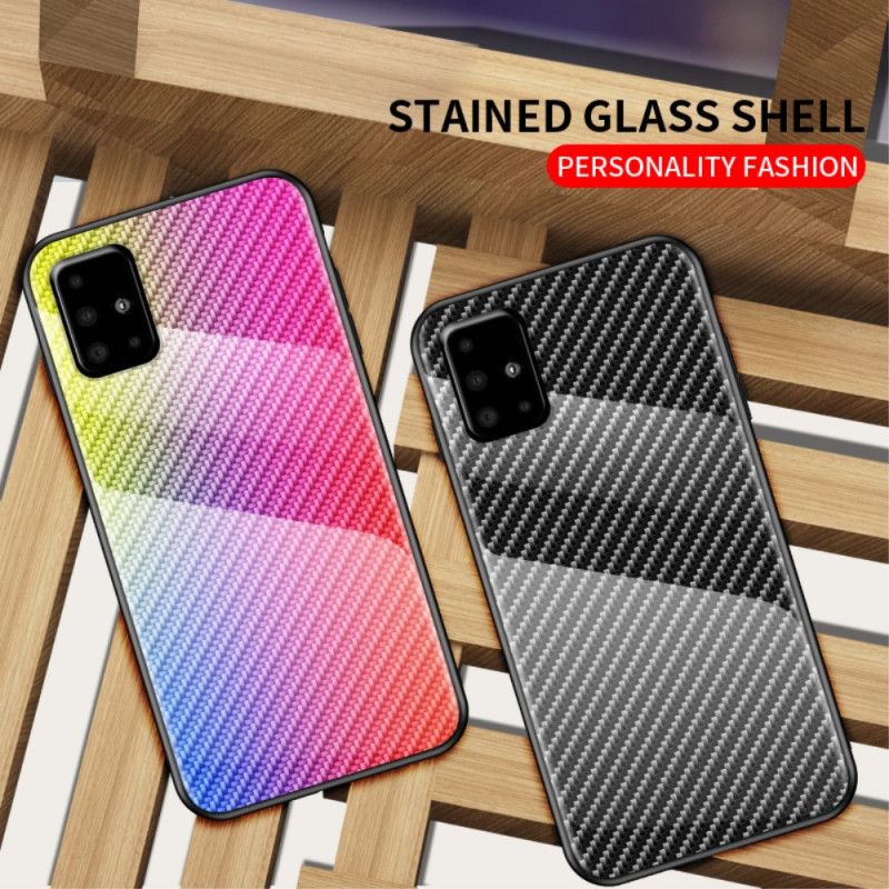 Case Hoesje Samsung Galaxy A51 Magenta Zwart Telefoonhoesje Koolstofvezel Gehard Glas