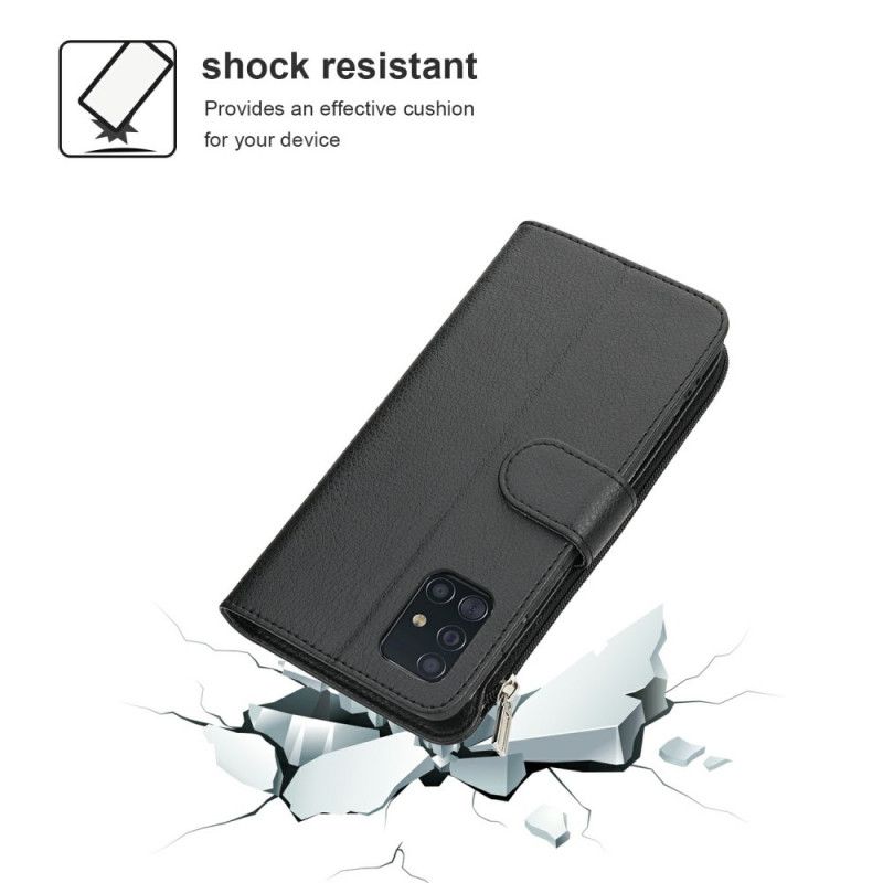 Flip Case Leren Samsung Galaxy A51 Cyaan Zwart Microvezelzakje In Leerstijl