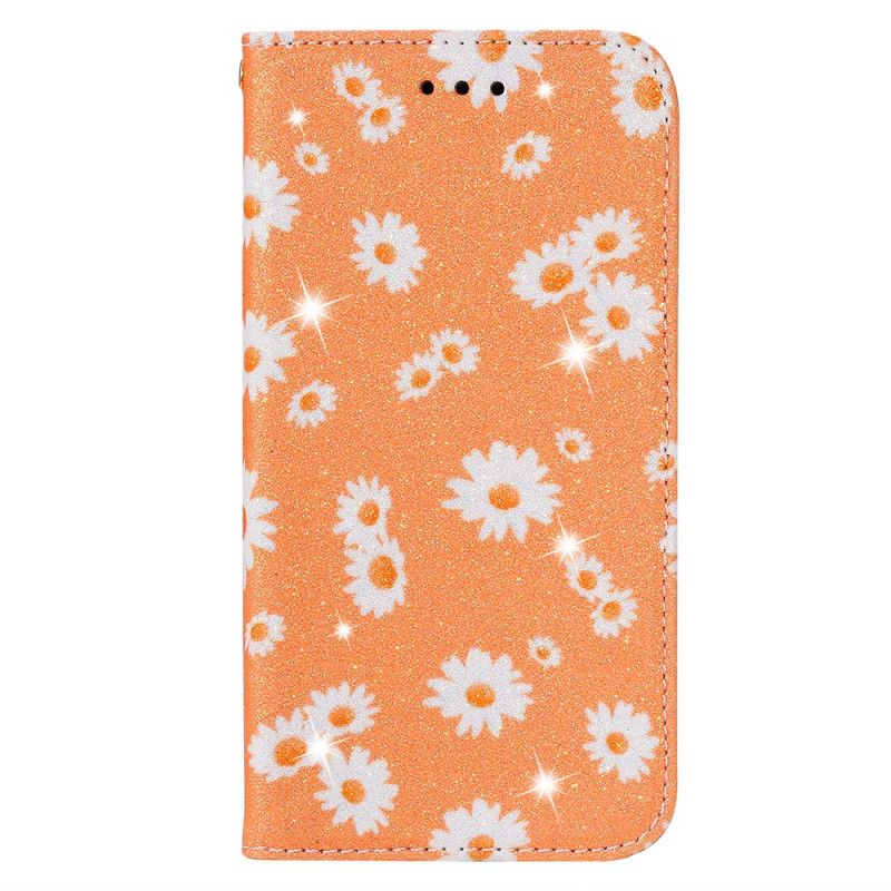 Folio-hoesje voor Samsung Galaxy A51 Lichtblauw Oranje Kunstleren Madeliefjes