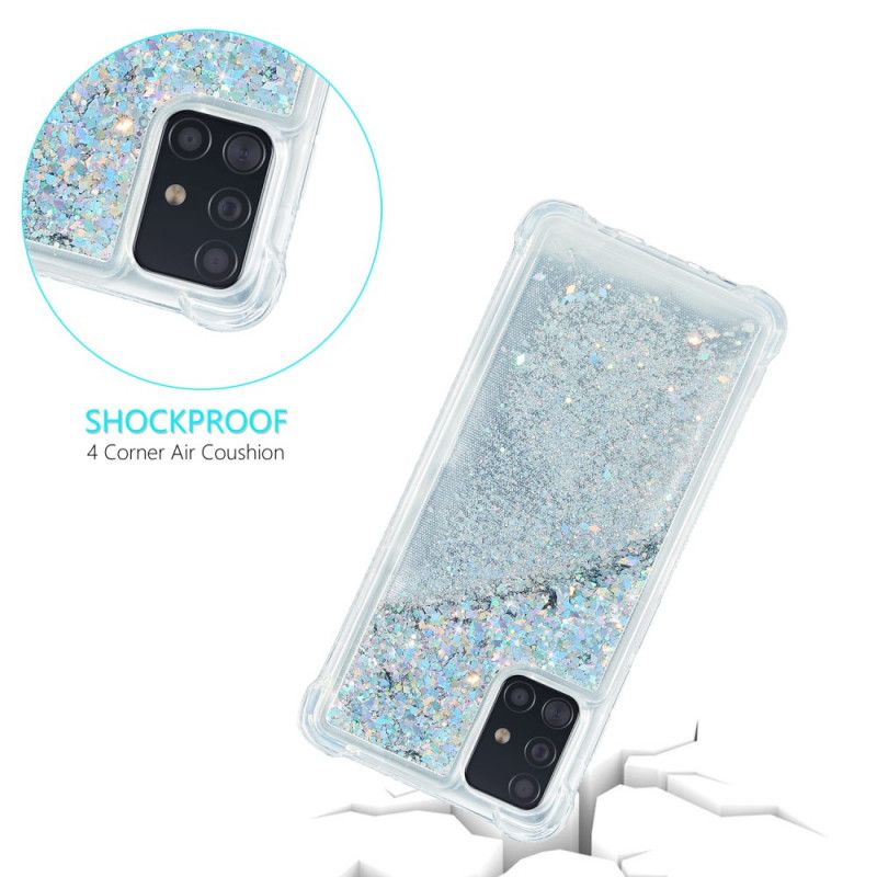 Hoesje Samsung Galaxy A51 Lichtblauw Magenta Wens Glitter