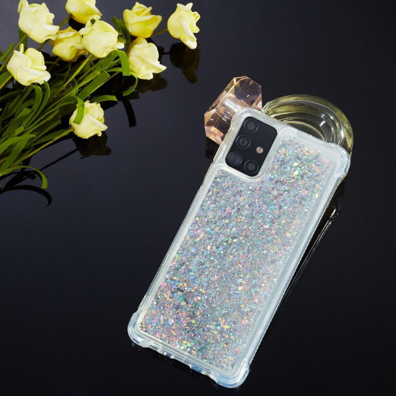 Hoesje Samsung Galaxy A51 Lichtblauw Magenta Wens Glitter