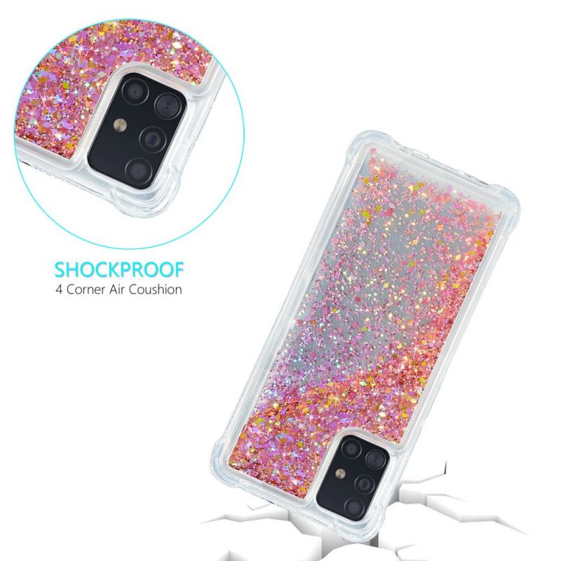 Hoesje Samsung Galaxy A51 Lichtblauw Magenta Wens Glitter