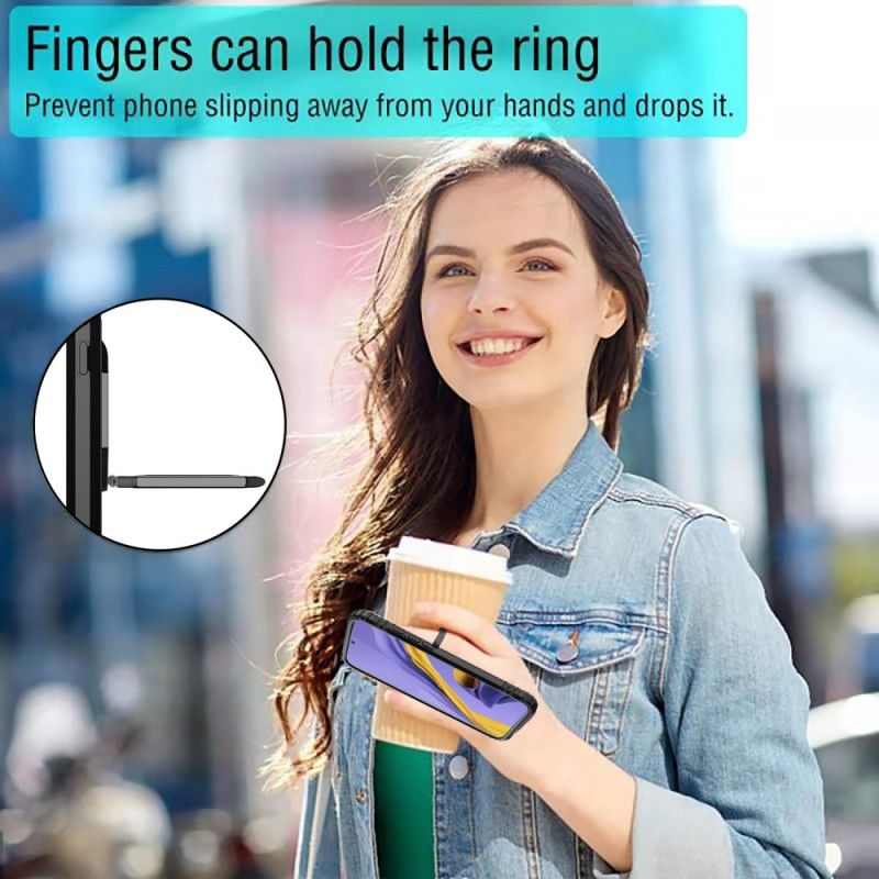 Hoesje Samsung Galaxy A51 Rood Zwart Ring En Koolstofvezel