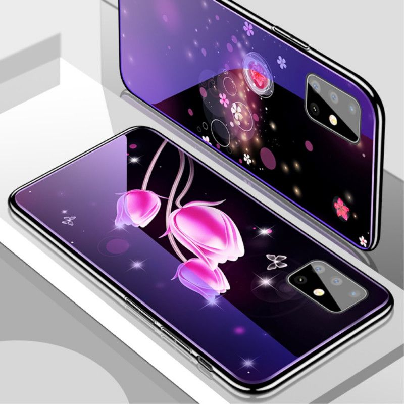 Hoesje Samsung Galaxy A51 Roze Gehard Glas En Bloemensilicone