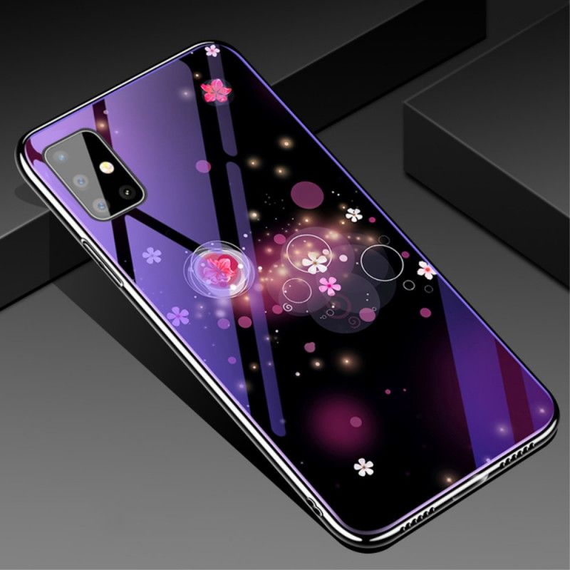 Hoesje Samsung Galaxy A51 Roze Gehard Glas En Bloemensilicone