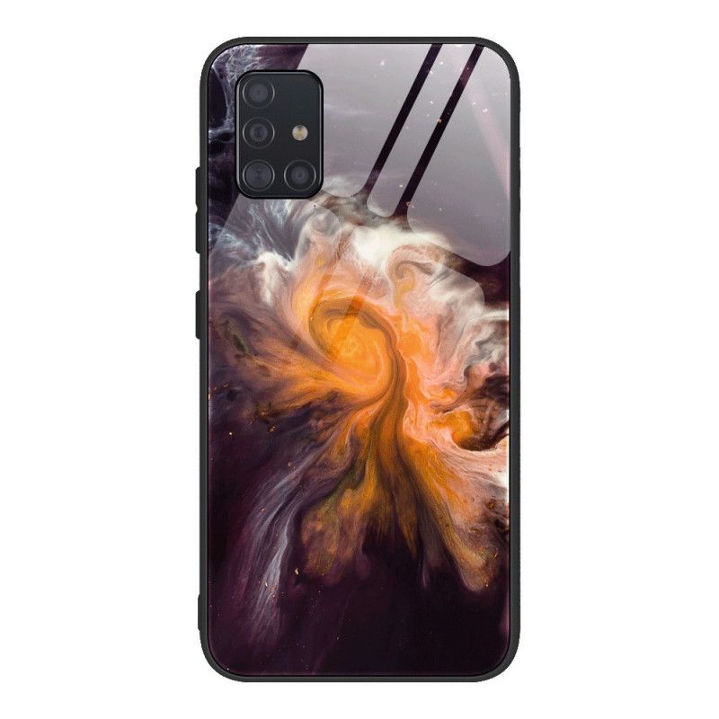 Hoesje voor Samsung Galaxy A51 Roze Zwart Marmeren Kleuren Gehard Glas