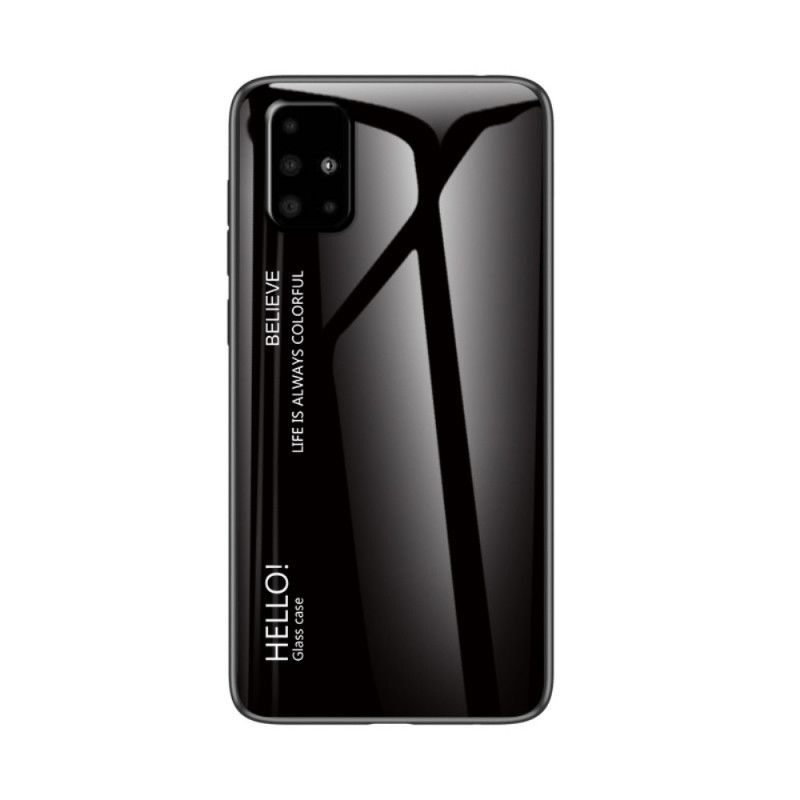 Hoesje voor Samsung Galaxy A51 Wit Zwart Hallo Gehard Glas