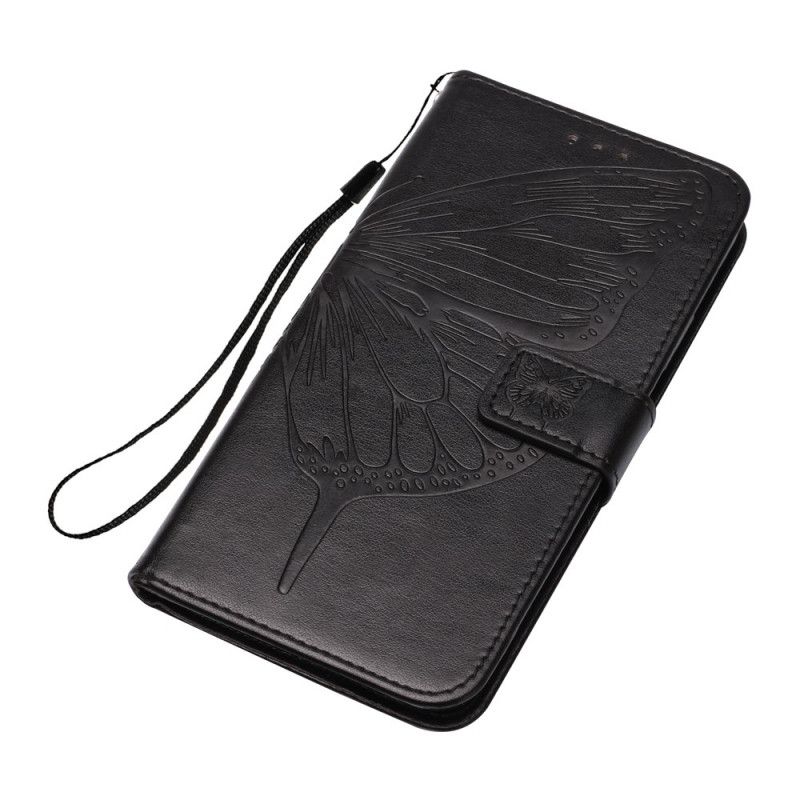 Leren Hoesje voor Samsung Galaxy A51 Grijs Zwart Design Vlinder Met Riem