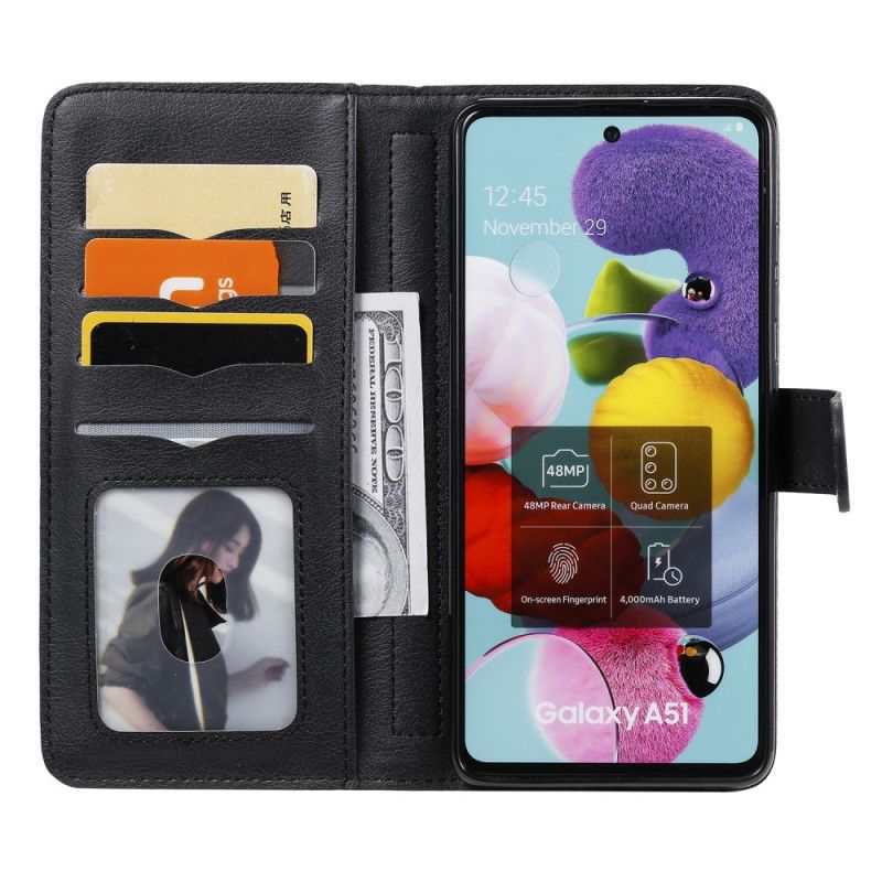 Leren Hoesje voor Samsung Galaxy A51 Rood Zwart Kunstleer 9 Kaarthouders