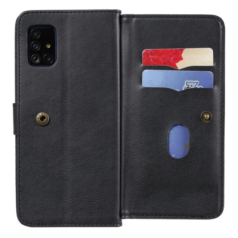 Leren Hoesje voor Samsung Galaxy A51 Rood Zwart Kunstleer 9 Kaarthouders