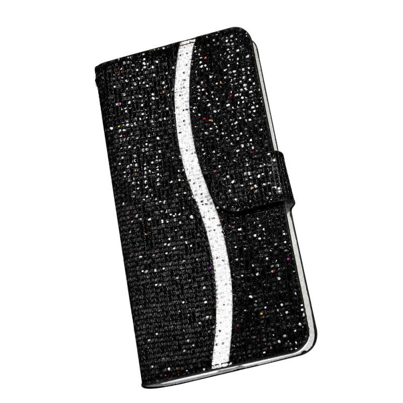 Leren Hoesje voor Samsung Galaxy A51 Zilver Zwart Ontwerp Met Glitter