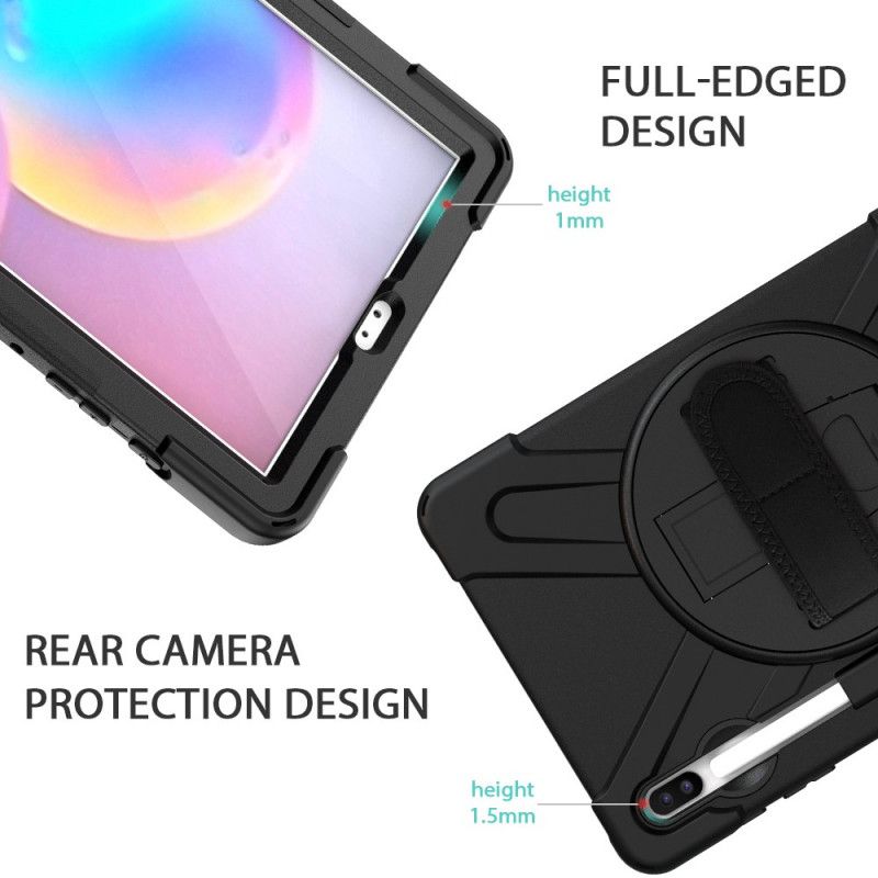 Hoesje Samsung Galaxy Tab S6 Rood Zwart Ultrabestendig Met Riem