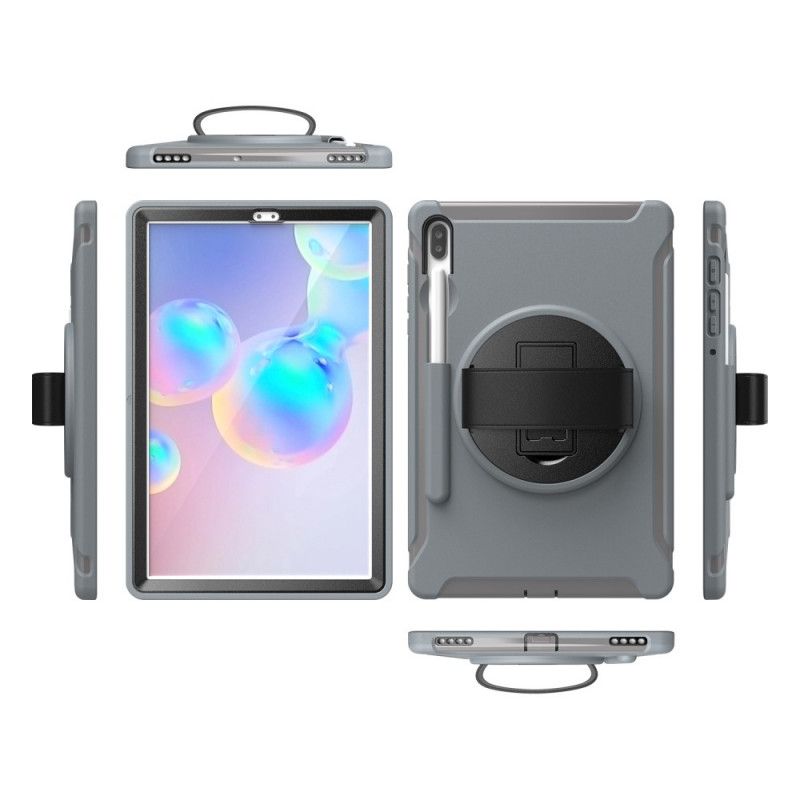 Hoesje voor Samsung Galaxy Tab S6 Grijs Zwart Drievoudige Bescherming Met Riem En Steun