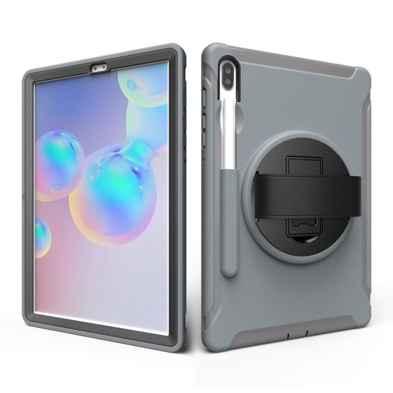 Hoesje voor Samsung Galaxy Tab S6 Grijs Zwart Drievoudige Bescherming Met Riem En Steun