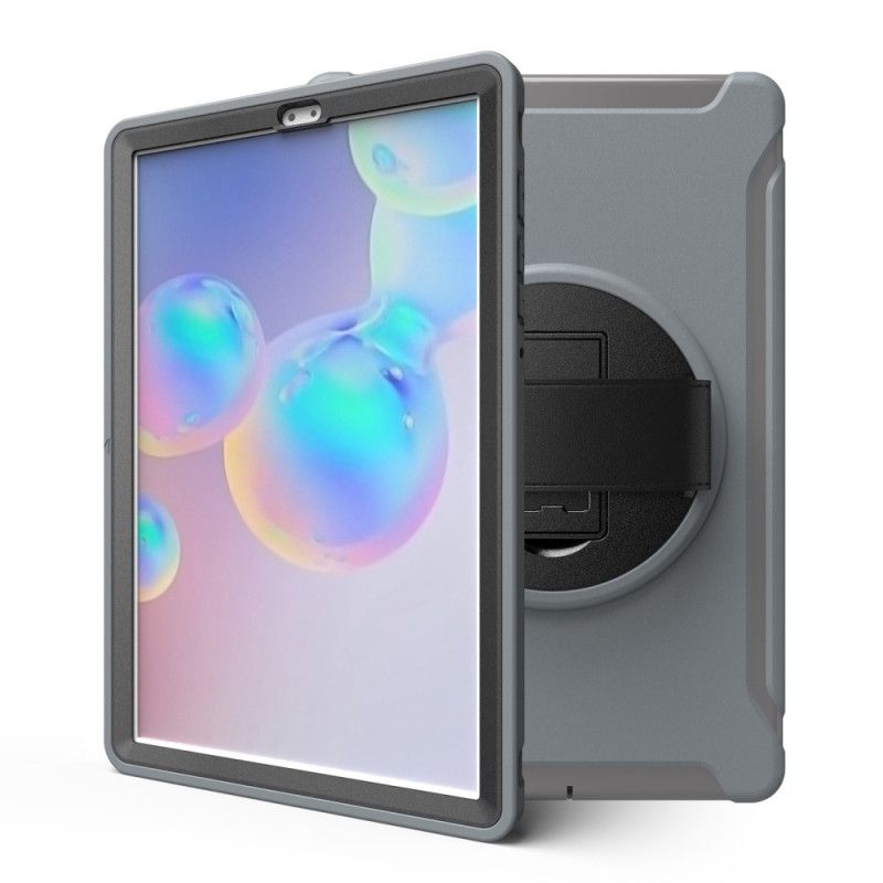 Hoesje voor Samsung Galaxy Tab S6 Grijs Zwart Drievoudige Bescherming Met Riem En Steun
