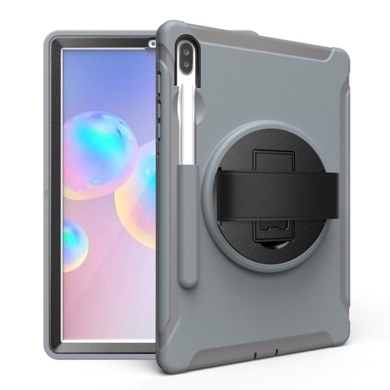 Hoesje voor Samsung Galaxy Tab S6 Grijs Zwart Drievoudige Bescherming Met Riem En Steun