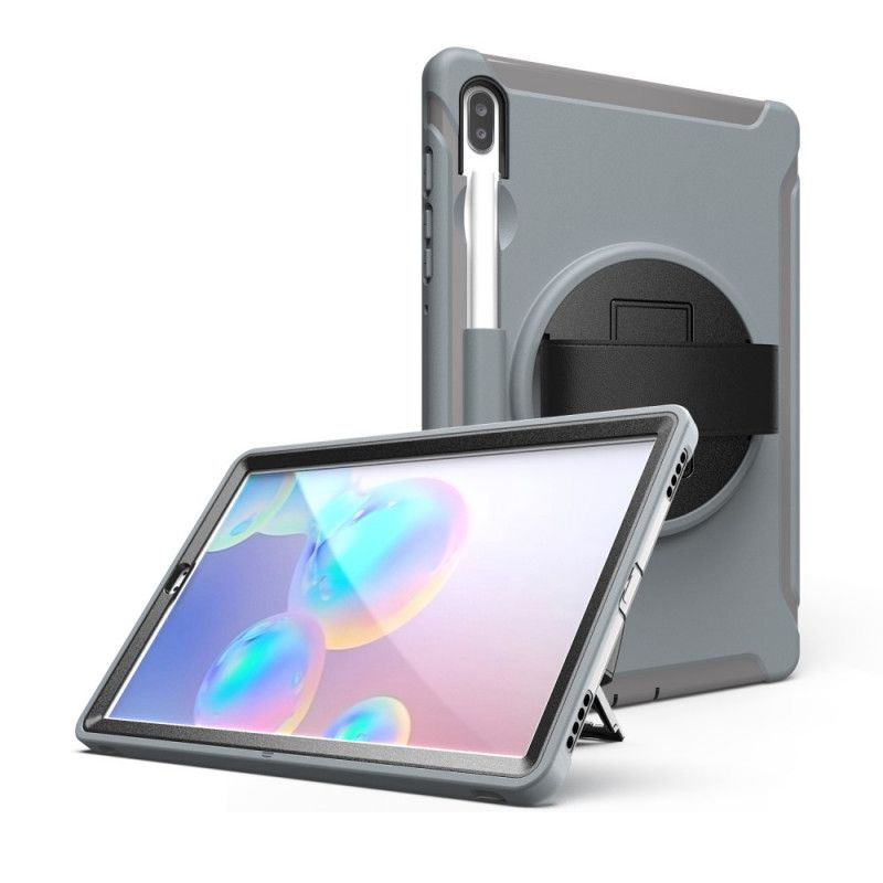 Hoesje voor Samsung Galaxy Tab S6 Grijs Zwart Drievoudige Bescherming Met Riem En Steun
