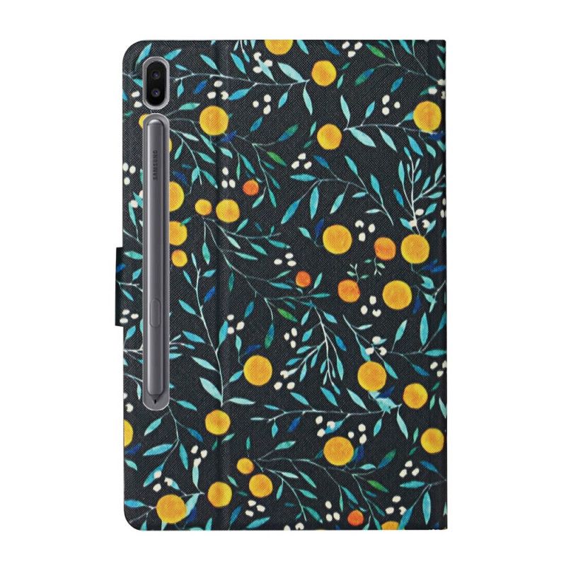 Leren Hoesje Samsung Galaxy Tab S6 Geel Grijs Bloemen Bloemen Bloemen
