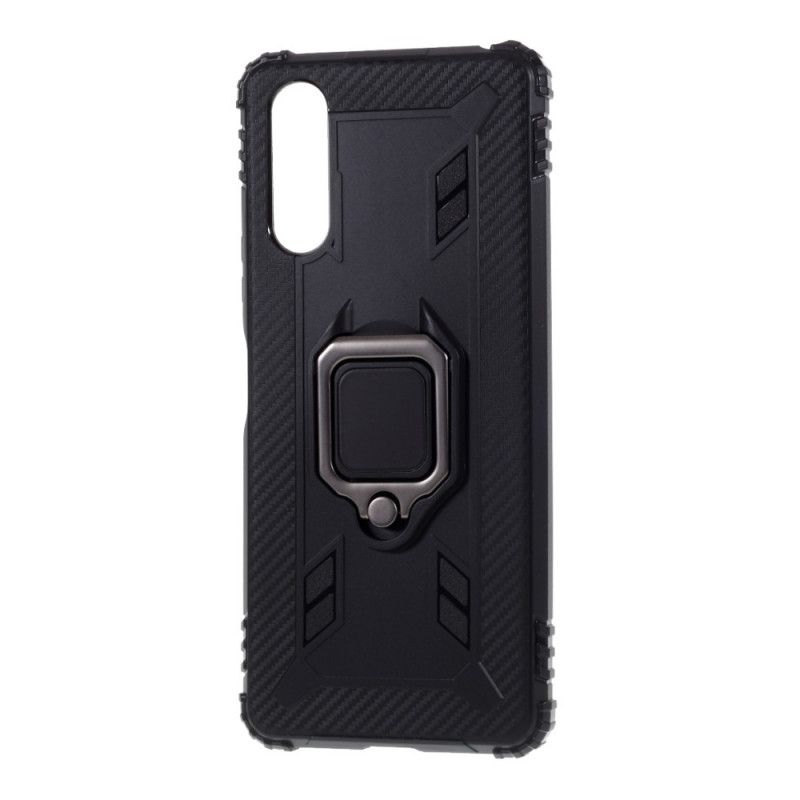 Case Hoesje Sony Xperia 10 II Rood Zwart Telefoonhoesje Ring En Koolstofvezel