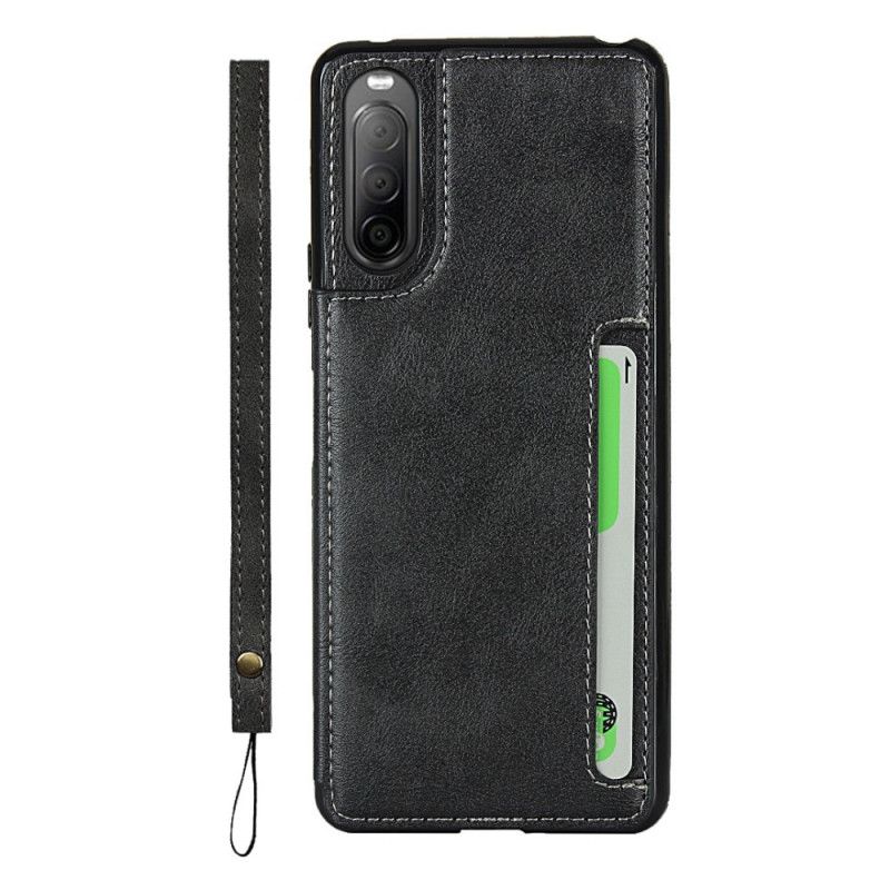 Cover Hoesje Sony Xperia 10 II Grijs Zwart Telefoonhoesje Kaarthoudersteun En Lanyard