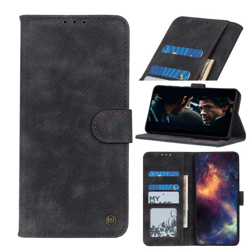 Flip Case Leren Sony Xperia 10 II Donkerblauw Zwart Vintage Leerstijl