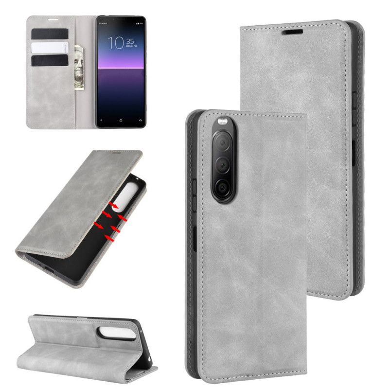 Folio-hoesje Sony Xperia 10 II Grijs Zwart Zacht Leereffect