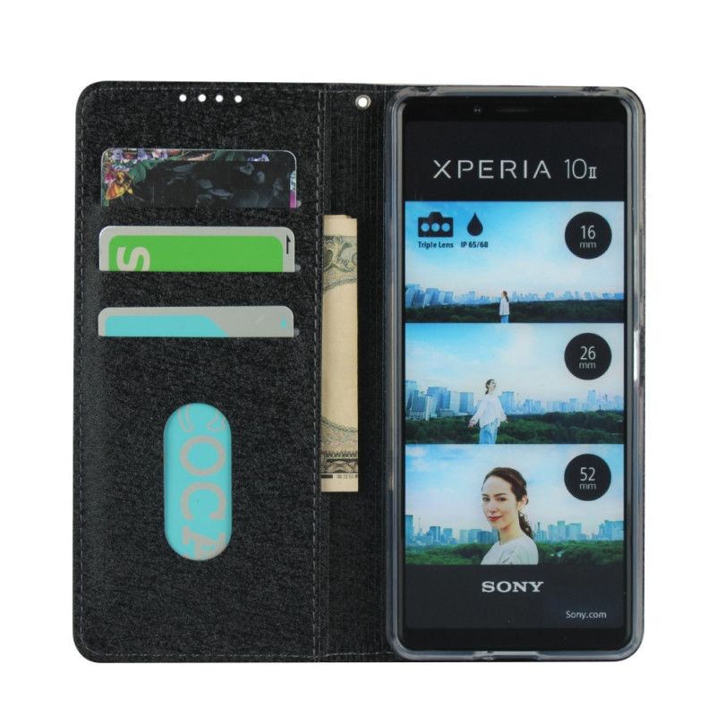 Folio-hoesje voor Sony Xperia 10 II Rood Zwart Zacht Leer Met Riempje