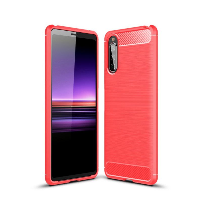 Hoesje Sony Xperia 10 II Rood Zwart Geborsteld Koolstofvezel