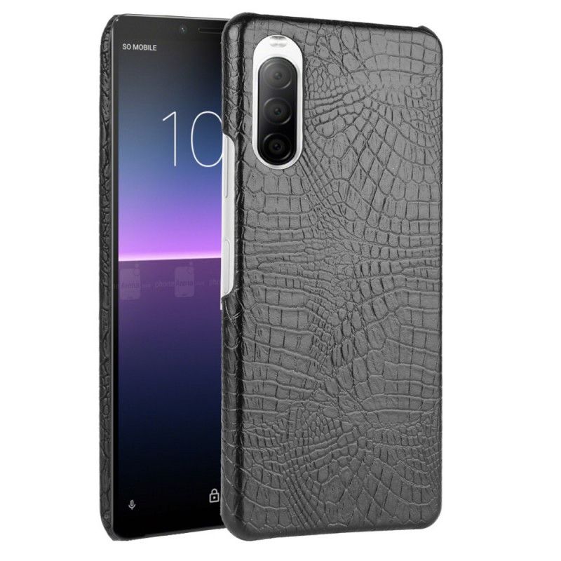 Hoesje Sony Xperia 10 II Wit Zwart Krokodillenhuideffect