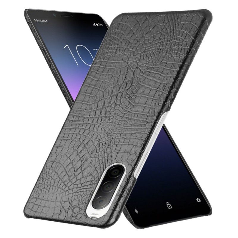 Hoesje Sony Xperia 10 II Wit Zwart Krokodillenhuideffect