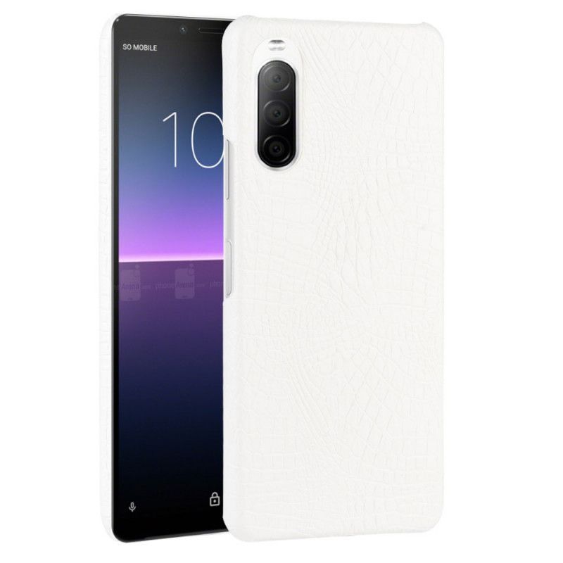 Hoesje Sony Xperia 10 II Wit Zwart Krokodillenhuideffect