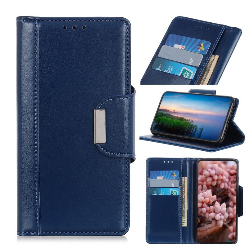 Leren Hoesje Sony Xperia 10 II Donkerblauw Sluiting Elegantie Van Imitatieleer