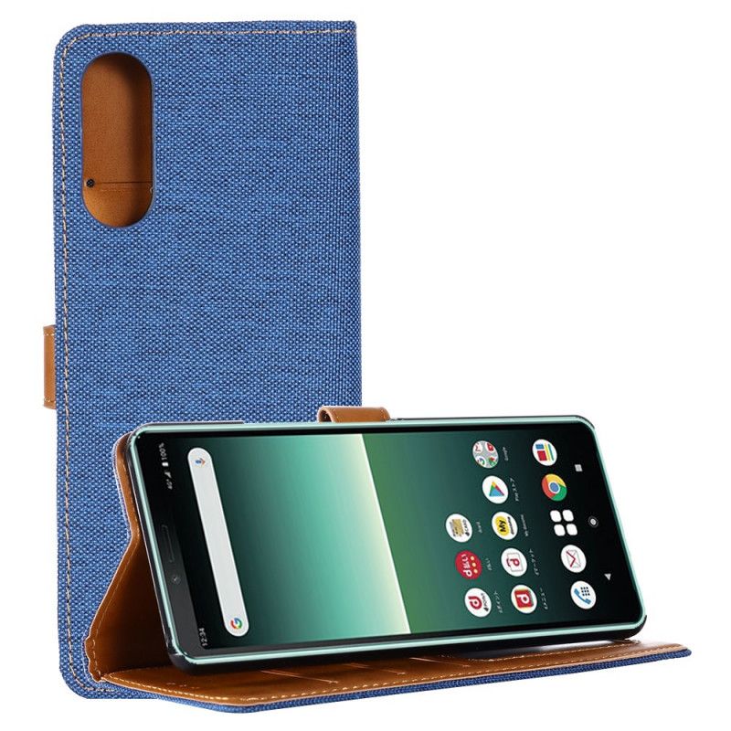 Leren Hoesje Sony Xperia 10 II Donkerblauw Zwart Oxford-Stof