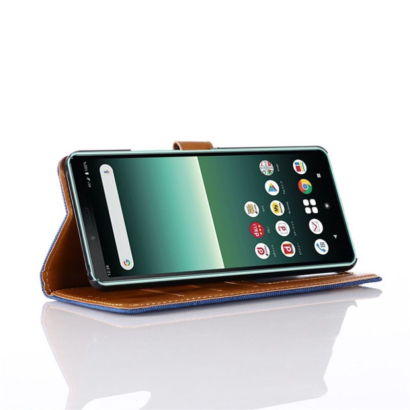 Leren Hoesje Sony Xperia 10 II Donkerblauw Zwart Oxford-Stof