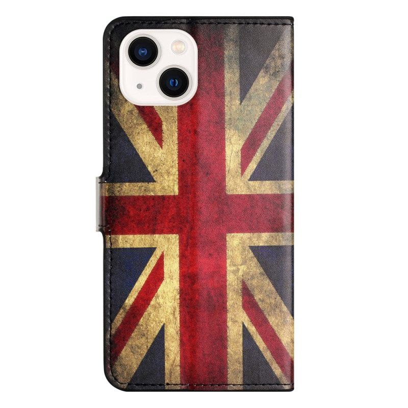 Flip Case voor iPhone 15 Vintage Engelse Vlag