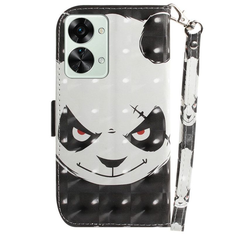 Flip Case voor OnePlus Nord 2T 5G Met Ketting Boze Panda Met Lanyard