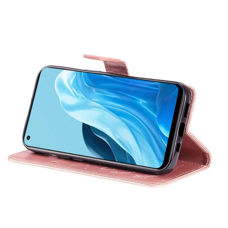 Flip Case voor Oppo Find X5 Lite Met Ketting String Katten En Bijen