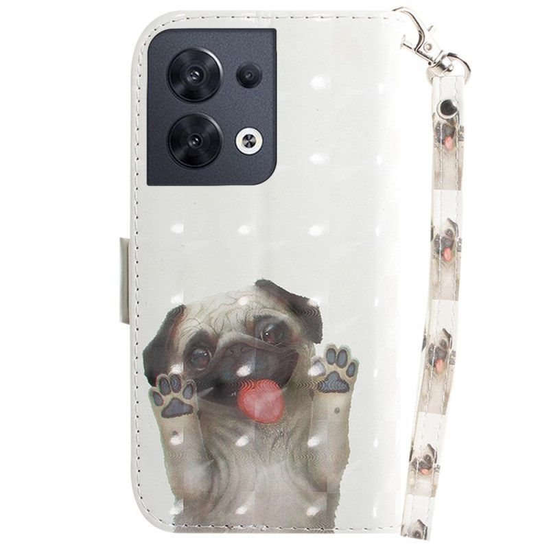 Flip Case voor Oppo Reno 8 Pug Met Sleutelkoord