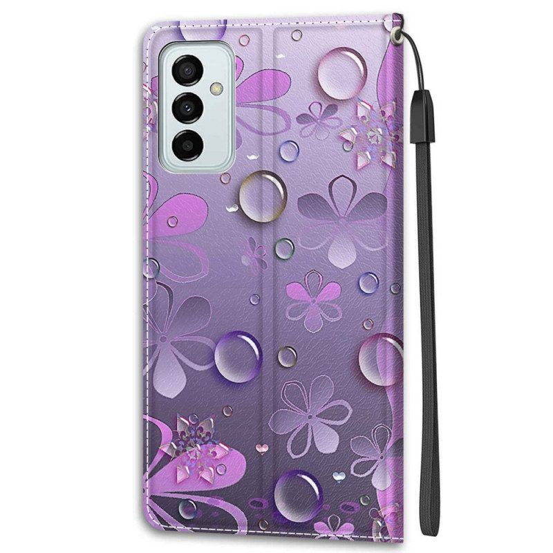 Flip Case voor Samsung Galaxy M23 5G Waterdruppels Met Lanyard
