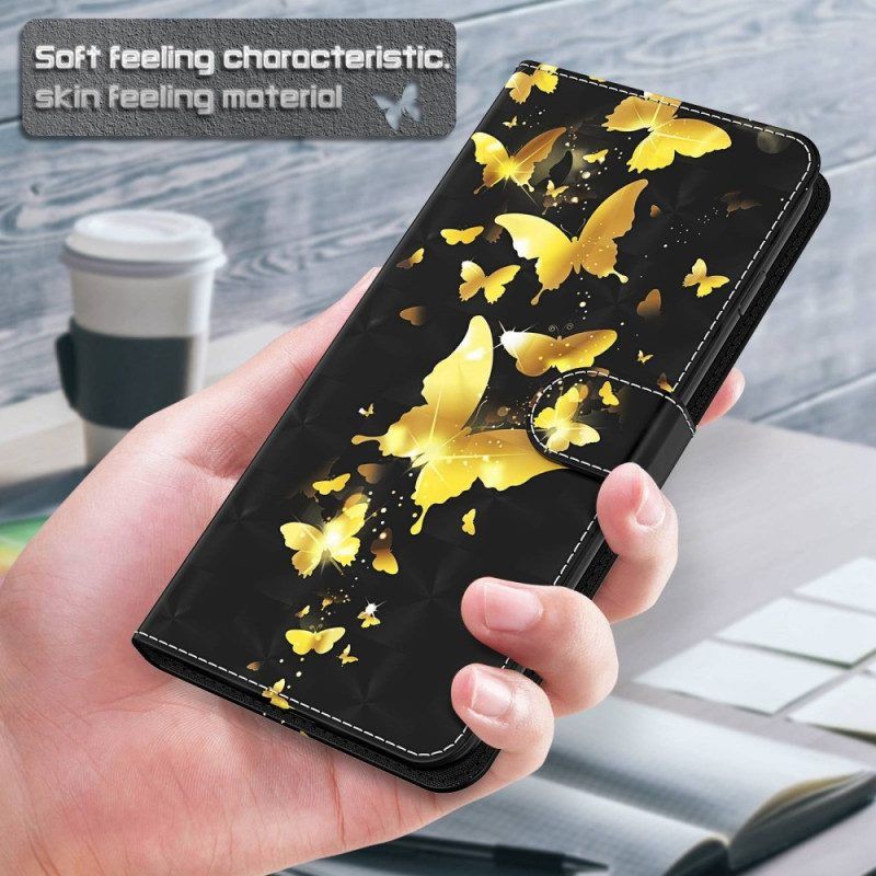 Flip Case voor Samsung Galaxy S23 Plus 5G Met Ketting String Vlinders