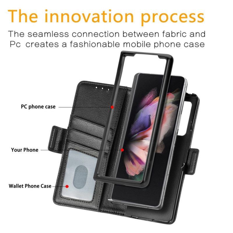 Flip Case voor Samsung Galaxy Z Fold 4 Caseneo Litchi-penhouder Van Imitatieleer
